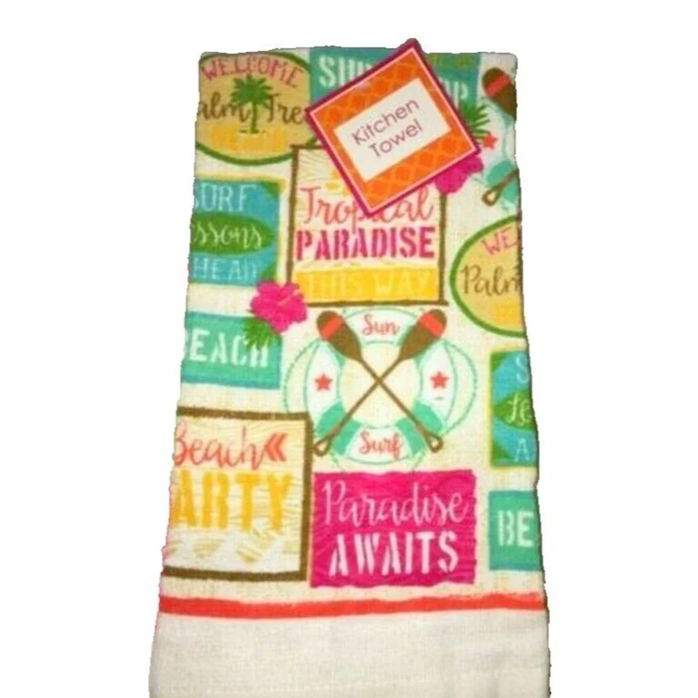 Tropical Paradise Palm Tree Kitchen Dish Towels Cotton Set of 2 Summer Beach